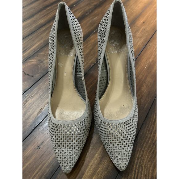 Vince Camuto Pointed Toe Mesh Heel Grey Silver Embellishments Size 8.5 - Picture 1 of 11